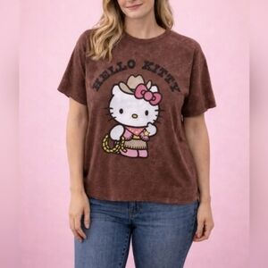 Hello Kitty Brown Graphic Tee Size M Sanrio Cute Cartoon Short Sleeve T-Shirt